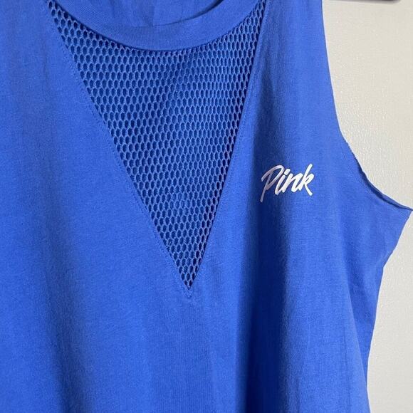 Victoria Secret PINK Small Muscle Tank Royal Blue Tank Fishnet Mesh Front Y2K - Picture 3 of 6